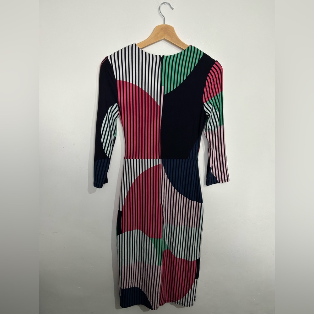 Phase Eight Size 8 Abstract Patterned Wrap Over Effect Dress Navy Blue - Picture 7 of 11